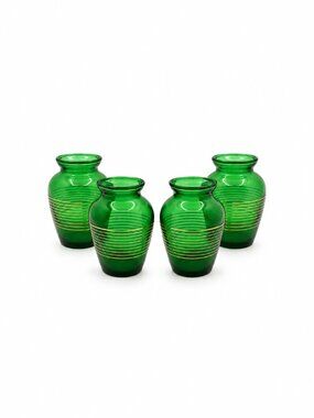 Vintage Anchor Hocking Glasses Green Glass Gold Cocktail Tumblers Set of 4